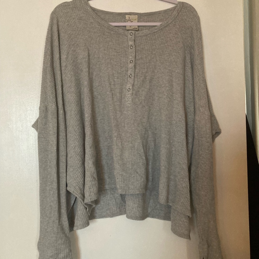 Offline by Aerie Gray Waffle Button-Down Shirt